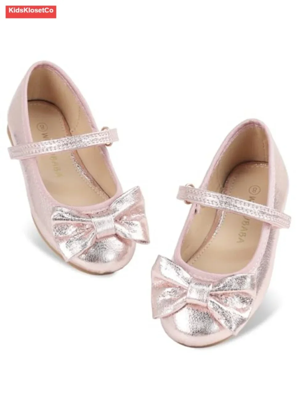 Toddler Girls Mary Jane Ballet Flats with Bow Hook & Loop Closure Dress Shoes